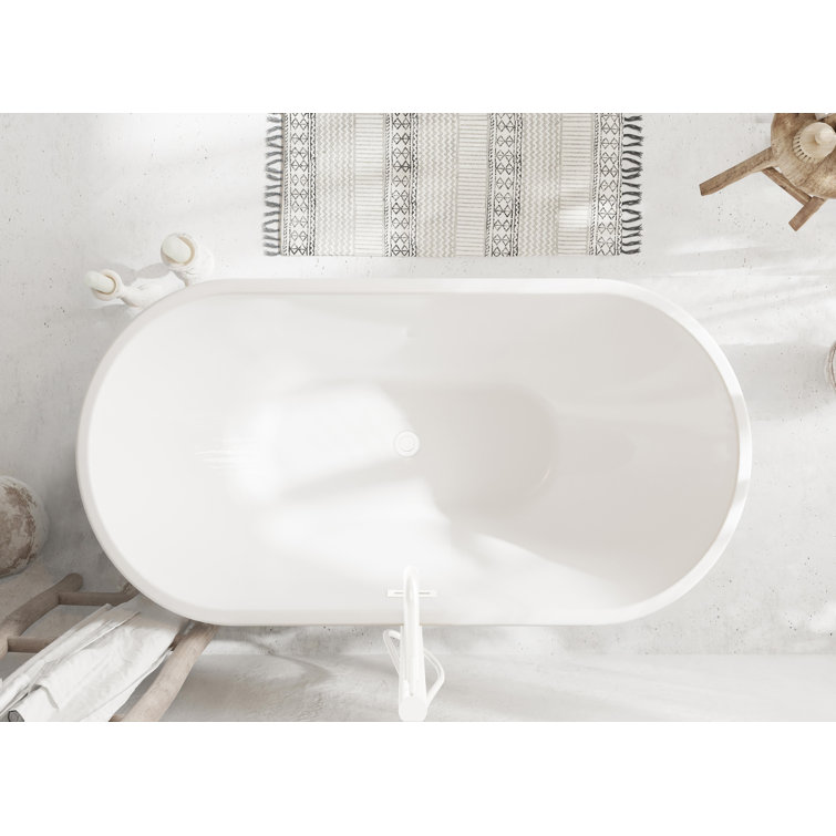 Elegant Glossy White Acrylic Freestanding Bathtub with Polished Trim