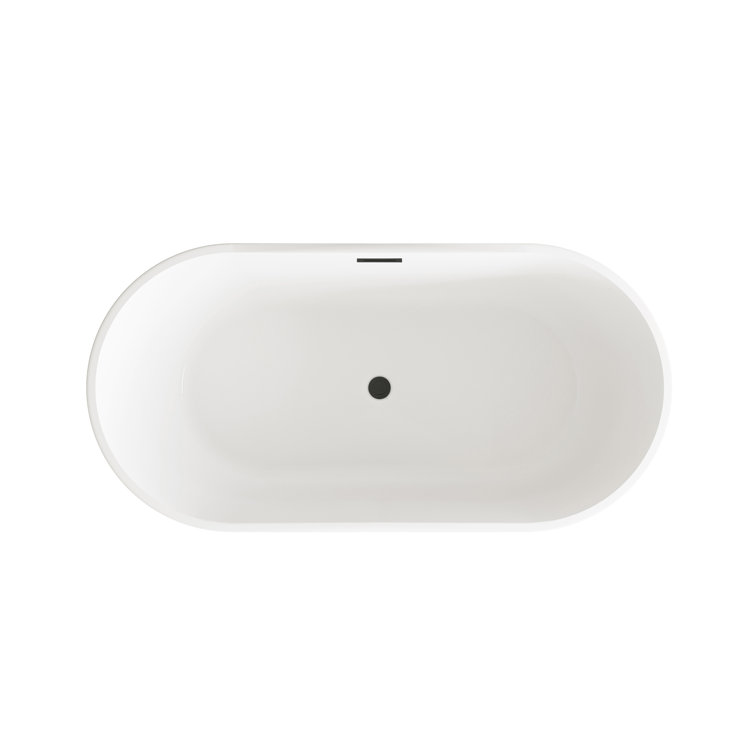 59 Inch Glossy White Acrylic Freestanding Bathtub with Matte Black Trim