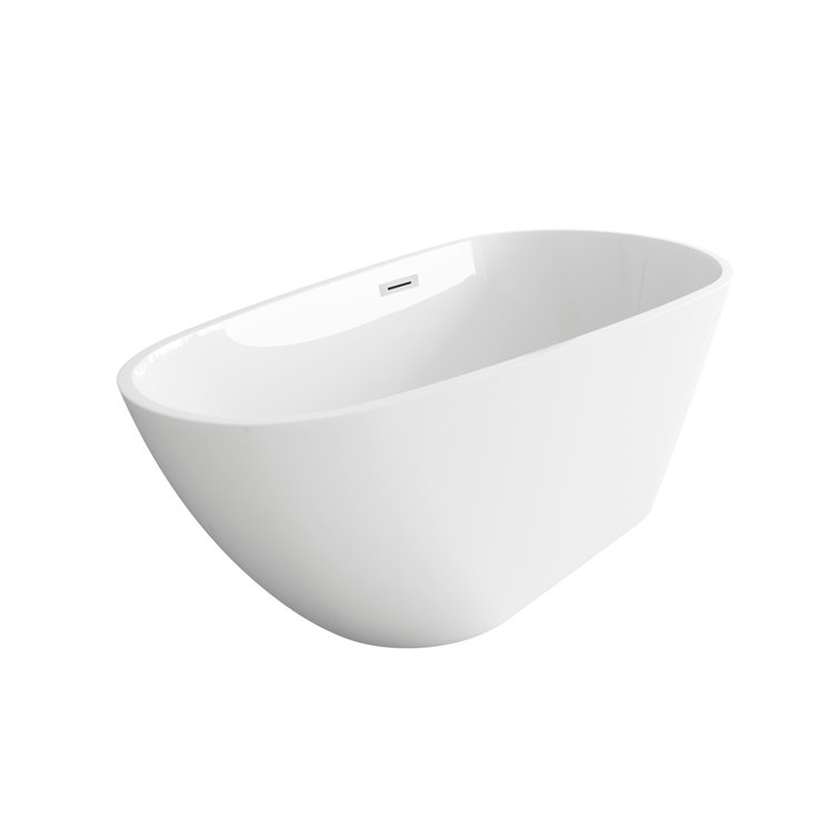 Elegant Glossy White Acrylic Freestanding Bathtub with Chrome Trim