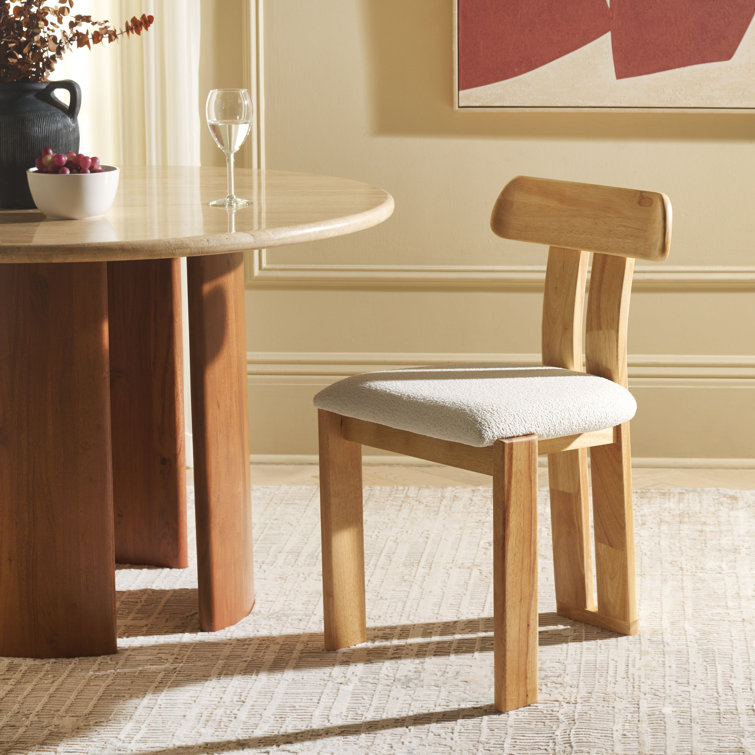 Cream Upholstered Dining Chair with Light Blonde Wood Frame