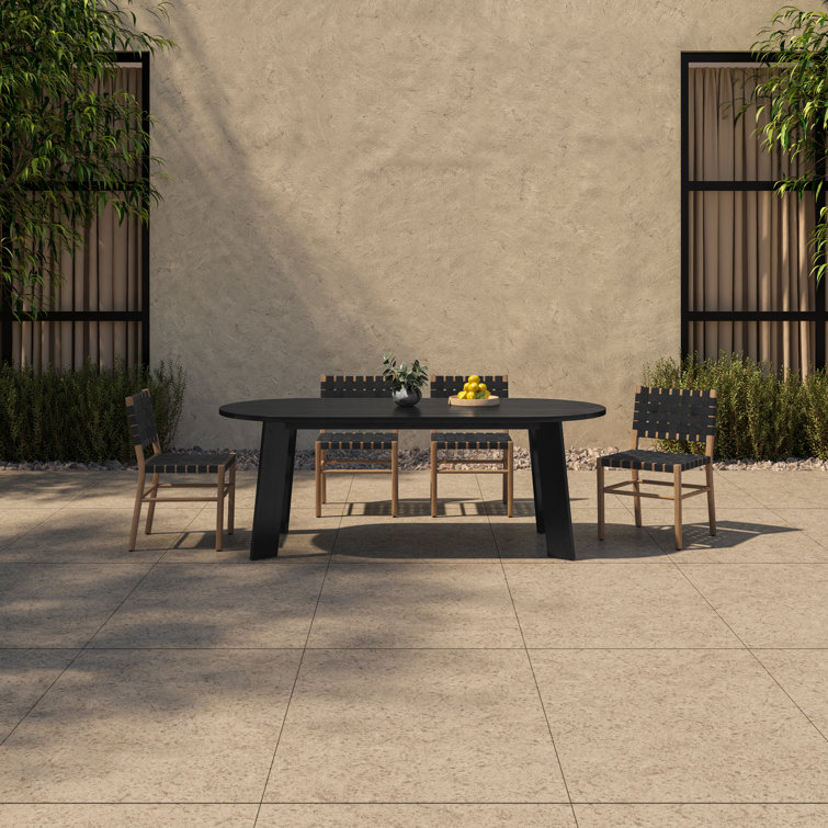Pernelle 84'' Black Teak Oval Outdoor Dining Table