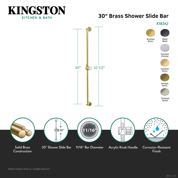 Polished Chrome 30-Inch Brass Shower Slide Bar