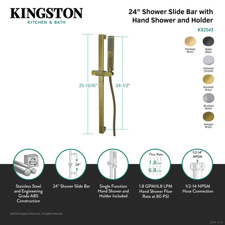 Polished Chrome Adjustable Handheld Shower Slide Bar Kit