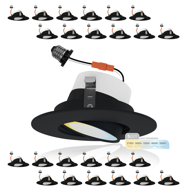 Black Aluminum 4" LED Gimbal Recessed Lighting Kit, 24-Pack
