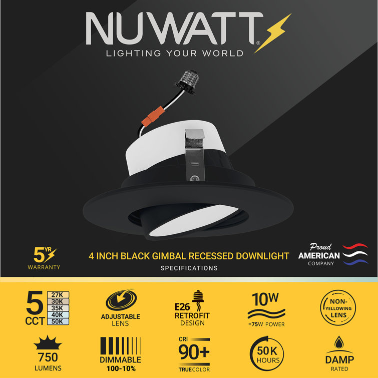 Black 4-Inch Adjustable LED Recessed Lighting Kit, 6-Pack