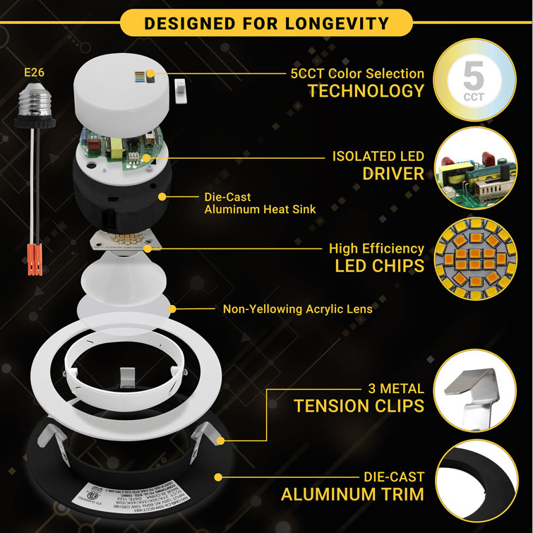 Black 4-Inch Adjustable LED Recessed Lighting Kit, 6-Pack