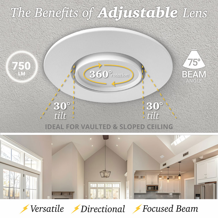 White Aluminum 4 Inch LED Recessed Gimbal Downlight, 6 Pack