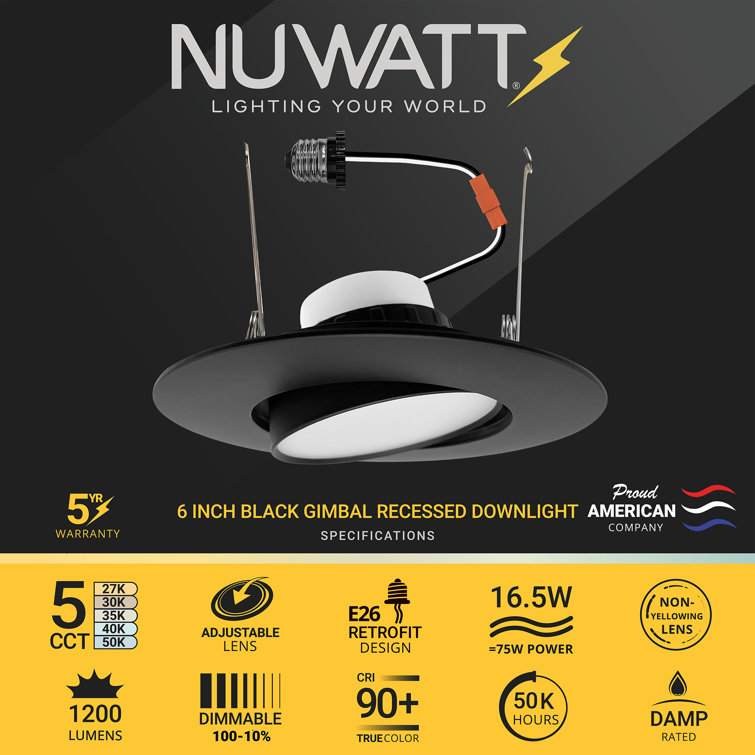 6-Inch Black Aluminum LED Retrofit Gimbal Recessed Lighting Kit, 6-Pack
