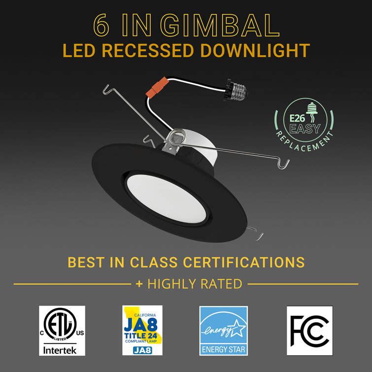 6-Inch Black Aluminum LED Retrofit Gimbal Recessed Lighting Kit, 6-Pack