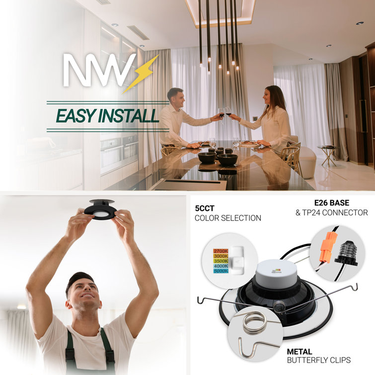 6-Inch Black Aluminum LED Retrofit Gimbal Recessed Lighting Kit, 6-Pack