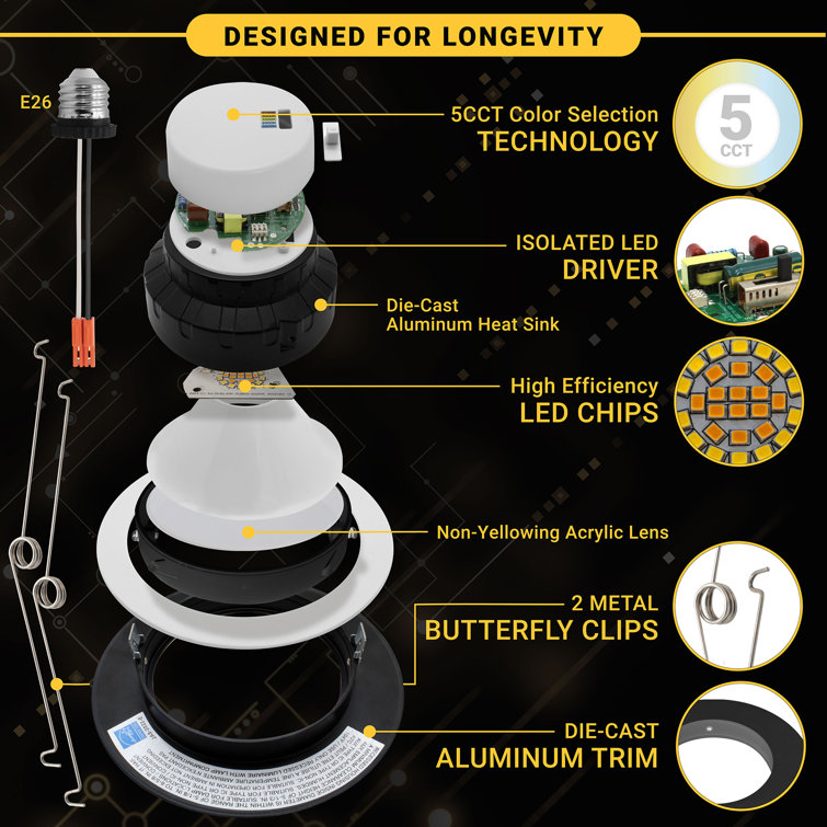 6-Inch Black Aluminum LED Retrofit Gimbal Recessed Lighting Kit, 6-Pack