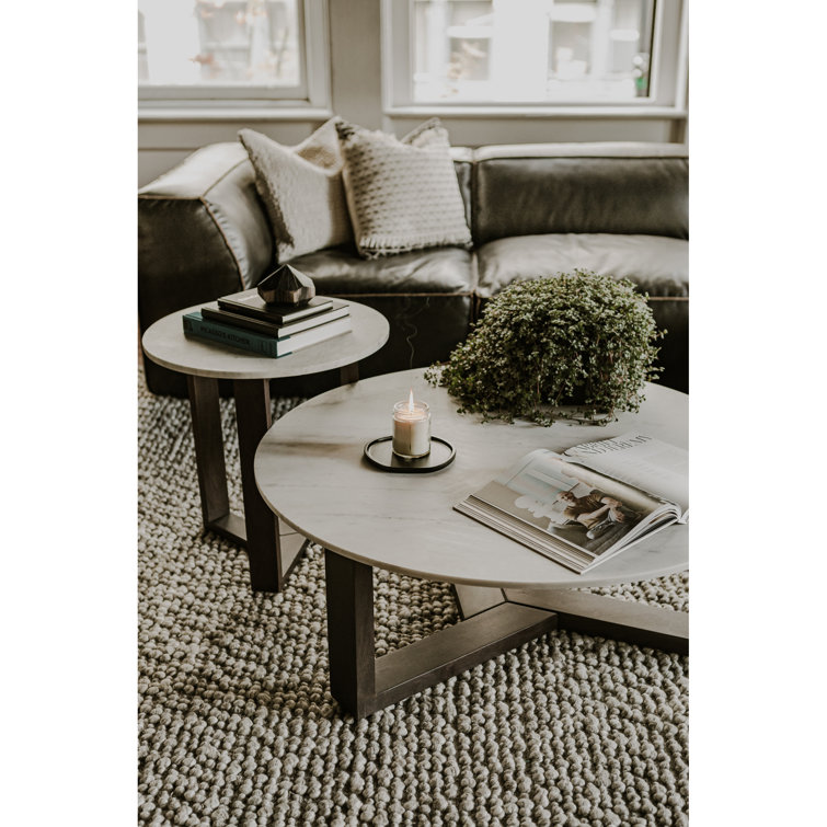 Contemporary Charcoal Grey & White Round Wood Coffee Table
