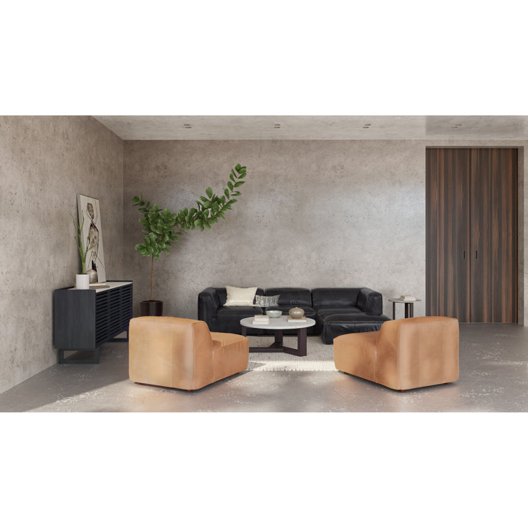 Contemporary Charcoal Grey & White Round Wood Coffee Table