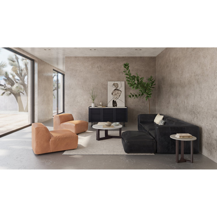 Contemporary Charcoal Grey & White Round Wood Coffee Table