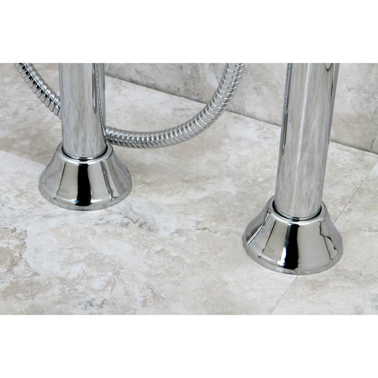 Satin Nickel Freestanding Tub Faucet with Hand Shower