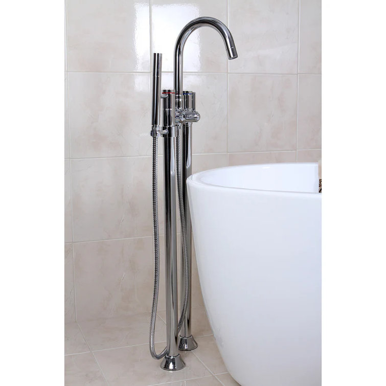 Satin Nickel Freestanding Tub Faucet with Hand Shower