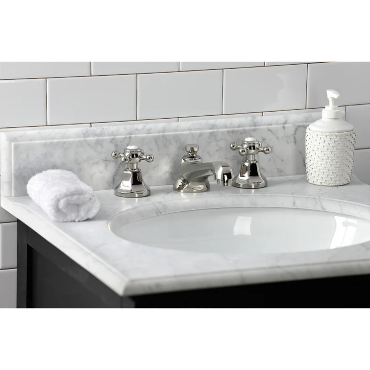 Polished Nickel Widespread Bathroom Faucet with Cross Handles