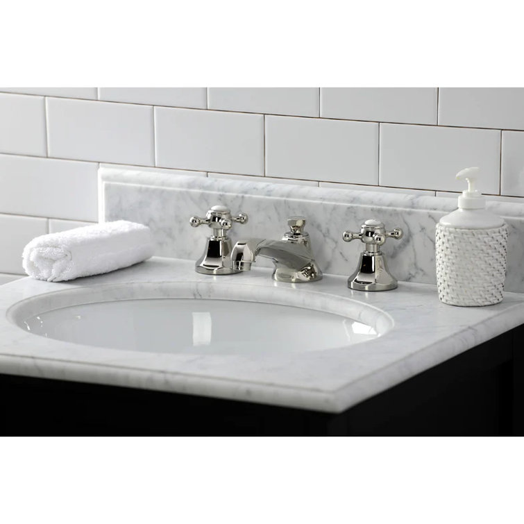 Polished Nickel Widespread Bathroom Faucet with Cross Handles