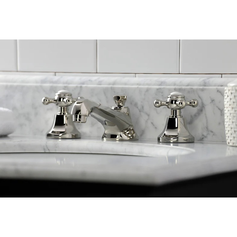 Polished Nickel Widespread Bathroom Faucet with Cross Handles