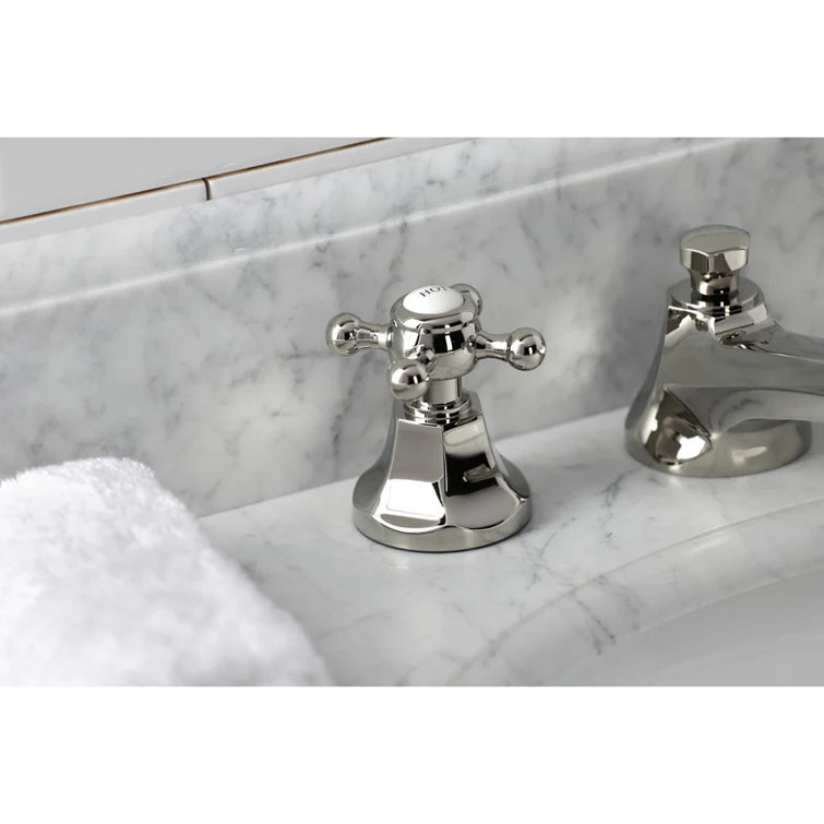 Polished Nickel Widespread Bathroom Faucet with Cross Handles