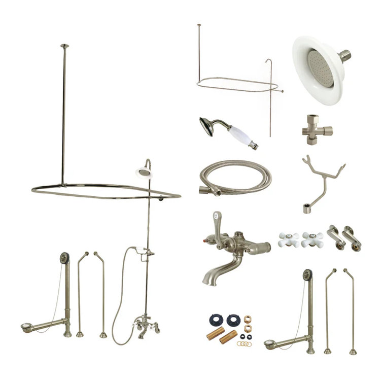 Polished Brass Vintage Clawfoot Tub Faucet Package with Hand Shower