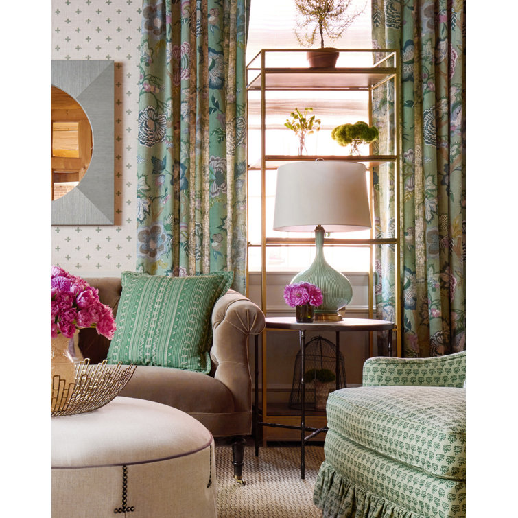 Cait Green Ceramic Table Lamp with Tan Linen Shade