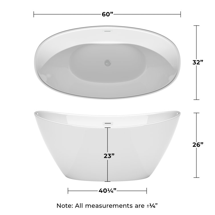 Dorrit 60" White Acrylic Freestanding Soaking Bathtub with Faucet