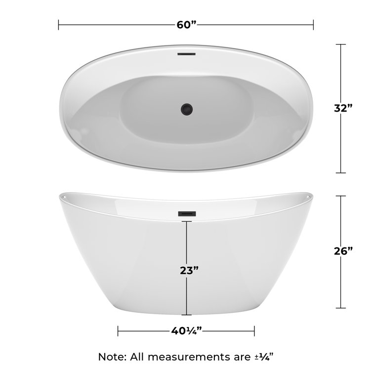 Dorrit 60" x 32" White Acrylic Freestanding Soaking Bathtub with Matte Black Faucet