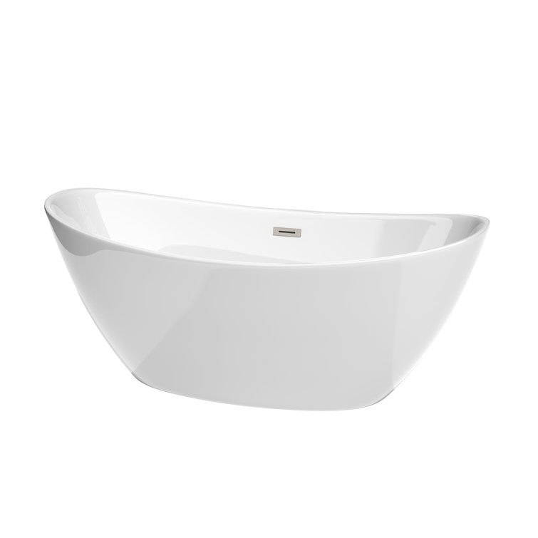 Dorrit 66" White Acrylic Freestanding Soaking Bathtub with Brushed Nickel Trim