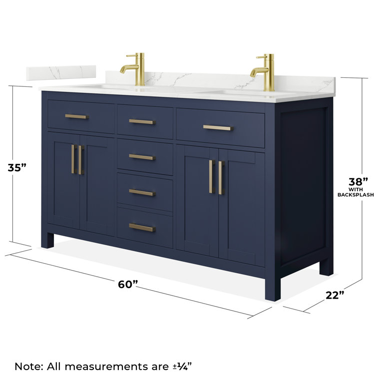 Beckett 60" Dark Blue Wood Double Vanity with Quartz Top