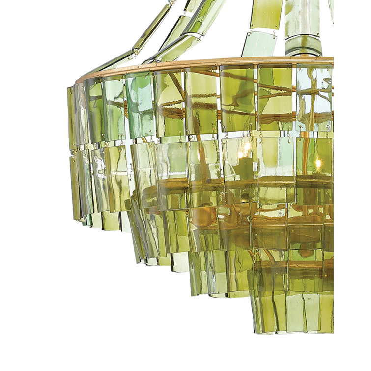 Vintner 7-Light Circular Chandelier in Dark Gold Leaf and Green