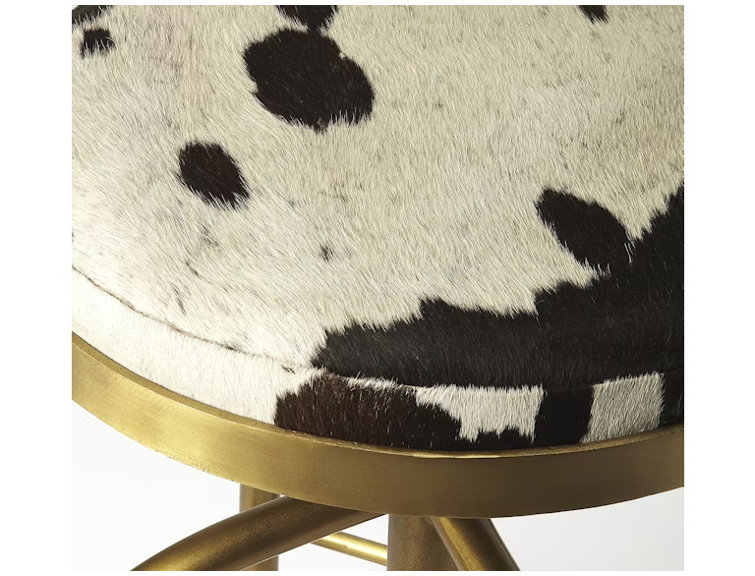 Grogan 26" Black and White Hair-On-Hide Adjustable Metal Counter Stool