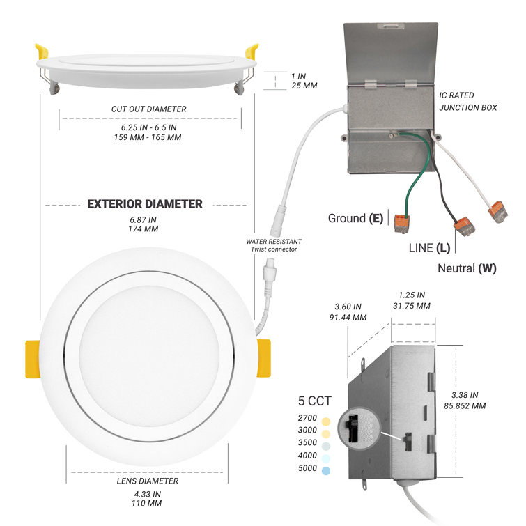 6-Pack White Adjustable 6'' LED Recessed Lighting Kit with Aluminum Trim