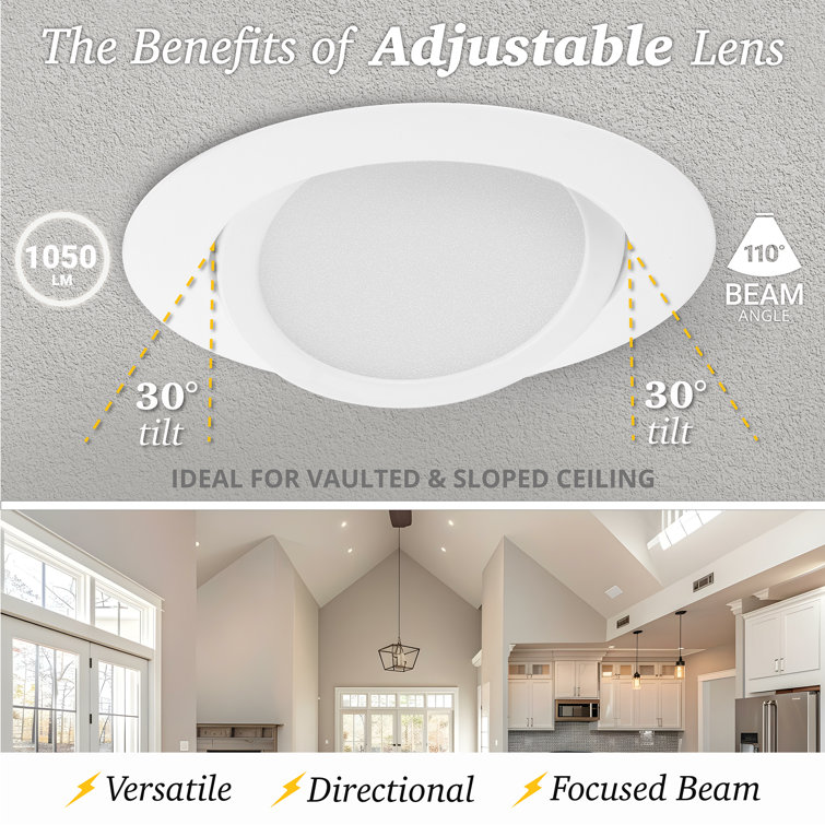 6-Pack White Adjustable 6'' LED Recessed Lighting Kit with Aluminum Trim