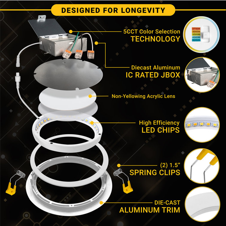 6-Pack White Adjustable 6'' LED Recessed Lighting Kit with Aluminum Trim