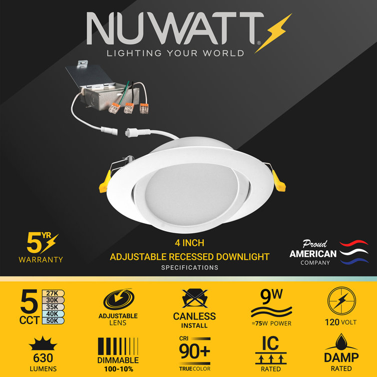 NuWatt 4" White Aluminum Dimmable LED Recessed Light Kit, Energy Star