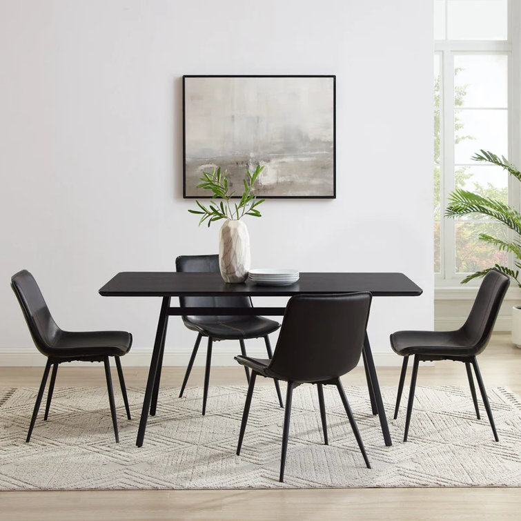 Light Ash Veneer and Metal Rectangular Dining Table