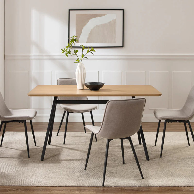 Light Ash Veneer and Metal Rectangular Dining Table