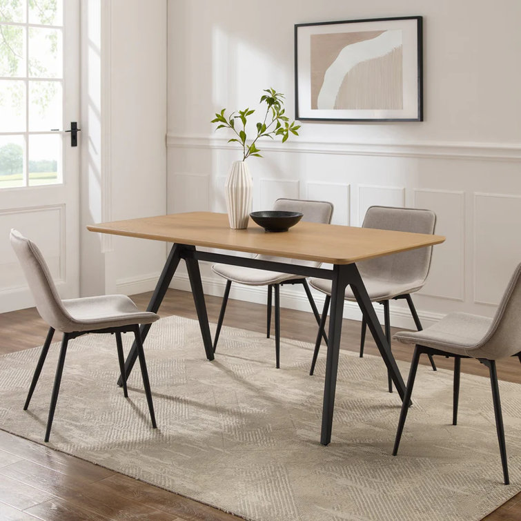 Light Ash Veneer and Metal Rectangular Dining Table