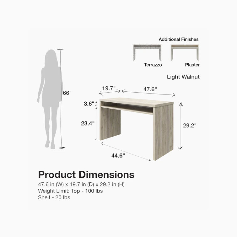 Versatile Light Walnut Hollow Core Writing Desk, 52"