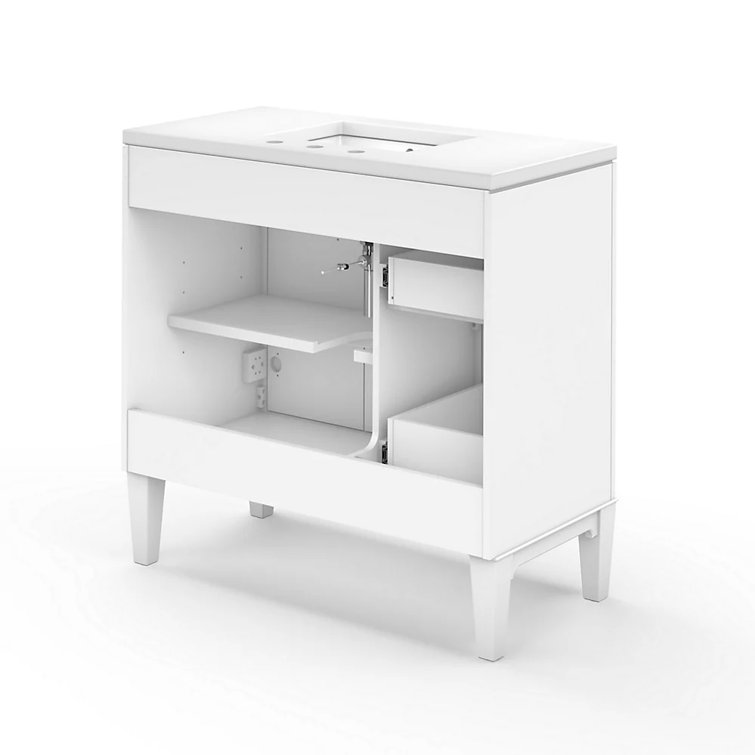 Southerk 36-Inch White Freestanding Bathroom Vanity Set with Quartz Top