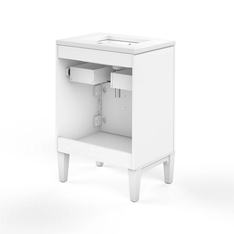 White 24-Inch Freestanding Bathroom Vanity with Quartz Top