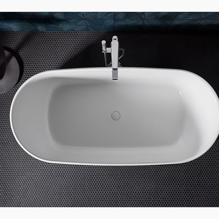 Ceric 65-Inch White Acrylic Freestanding Oval Soaking Tub