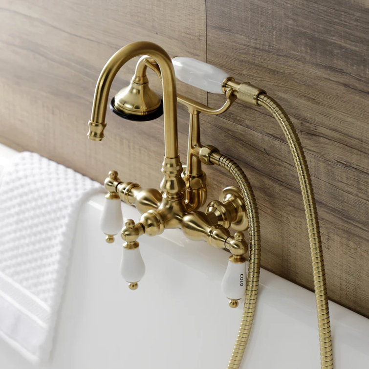 Taiwanese Traditional Brushed Nickel Clawfoot Tub Faucet with Porcelain Lever
