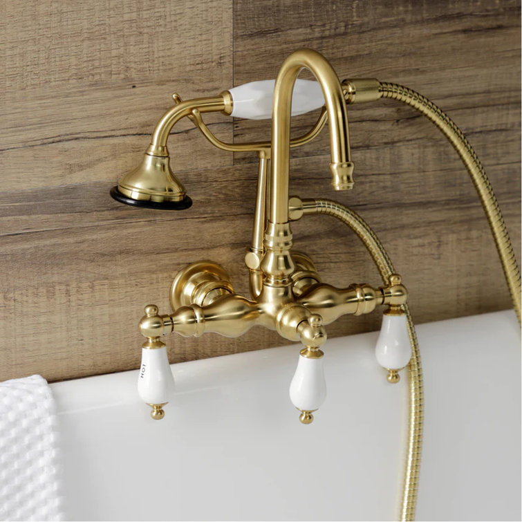 Taiwanese Traditional Brushed Nickel Clawfoot Tub Faucet with Porcelain Lever
