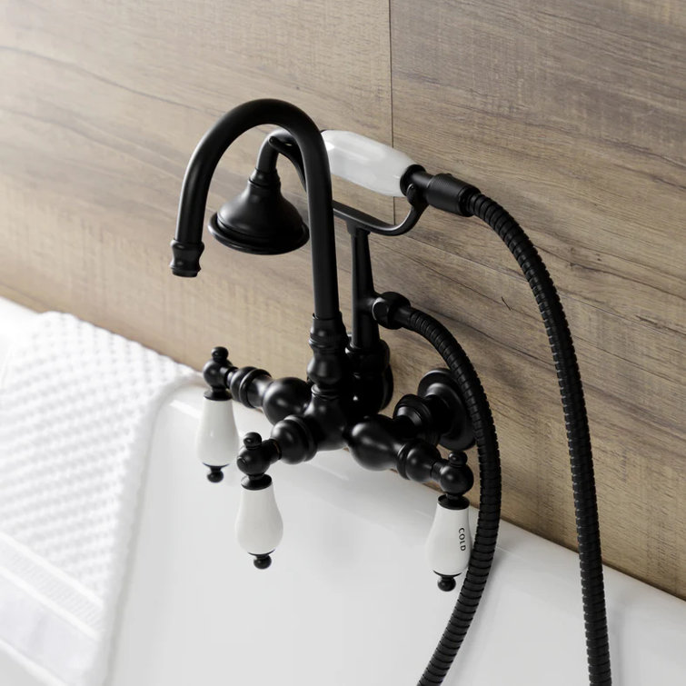 Taiwanese Traditional Brushed Nickel Clawfoot Tub Faucet with Porcelain Lever