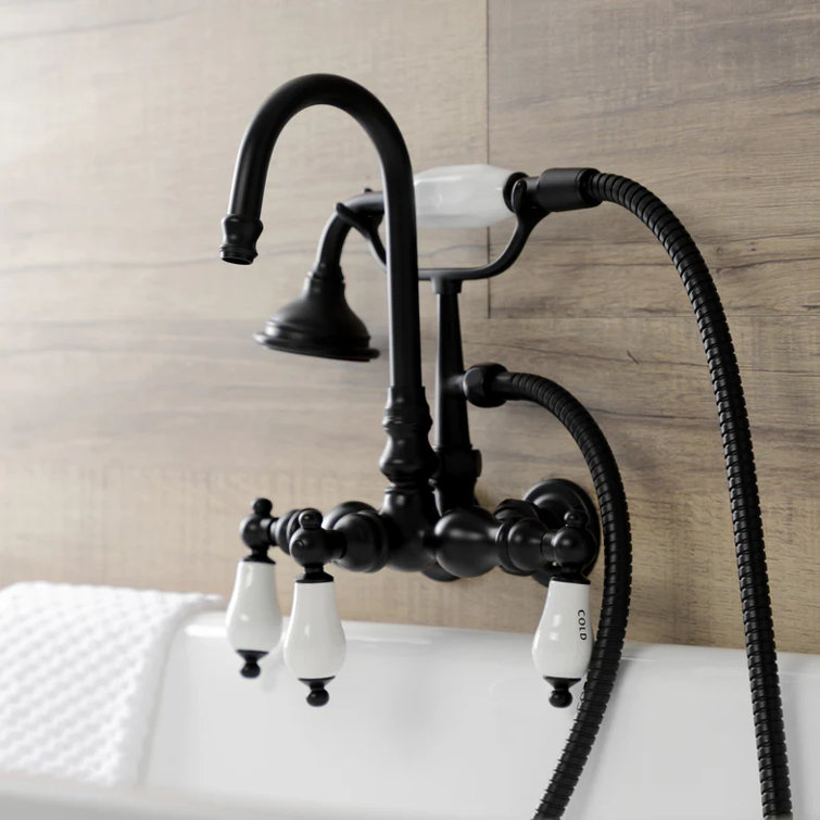 Taiwanese Traditional Brushed Nickel Clawfoot Tub Faucet with Porcelain Lever