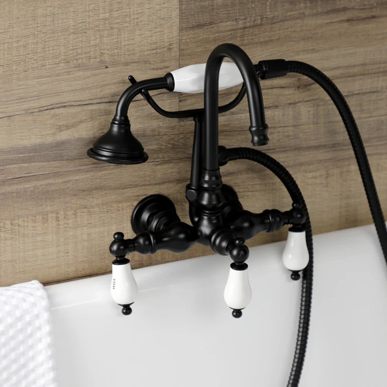 Taiwanese Traditional Brushed Nickel Clawfoot Tub Faucet with Porcelain Lever