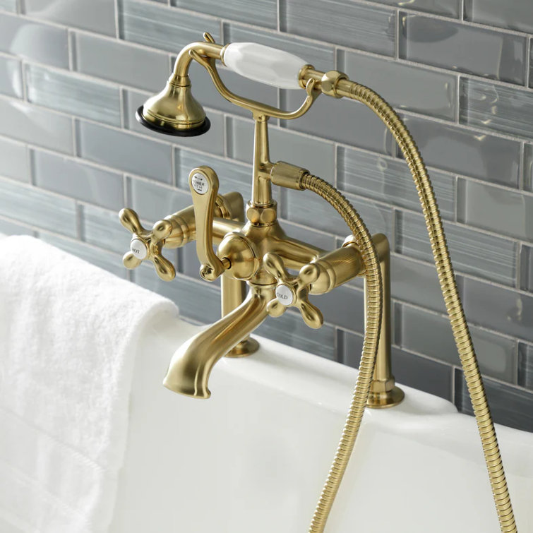 Brushed Nickel Vintage Deck Mount Clawfoot Tub Faucet with Hand Shower