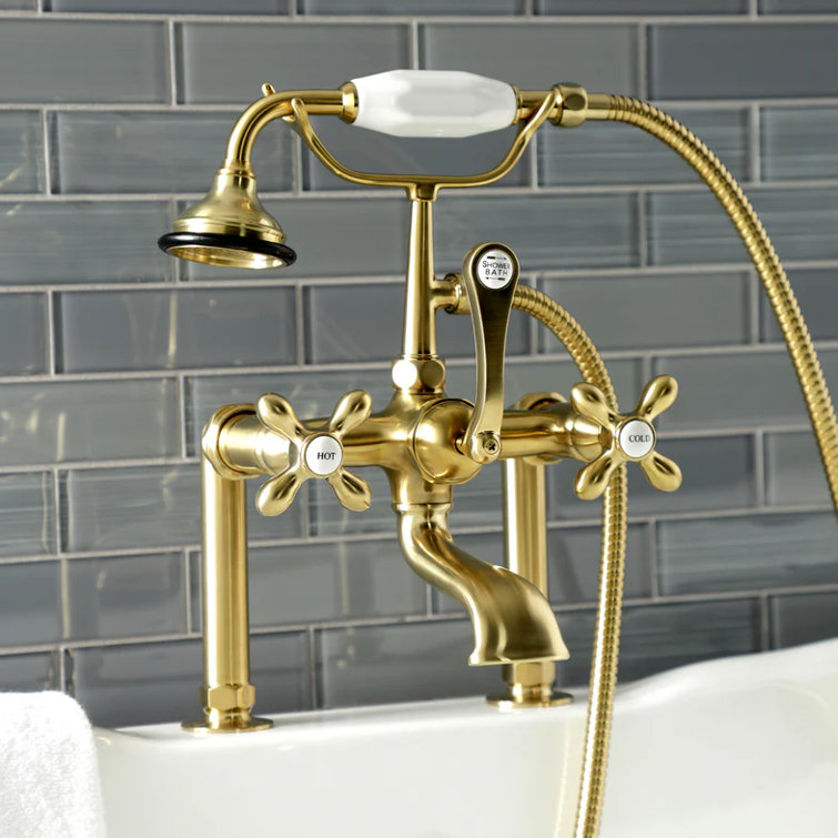 Brushed Nickel Vintage Deck Mount Clawfoot Tub Faucet with Hand Shower
